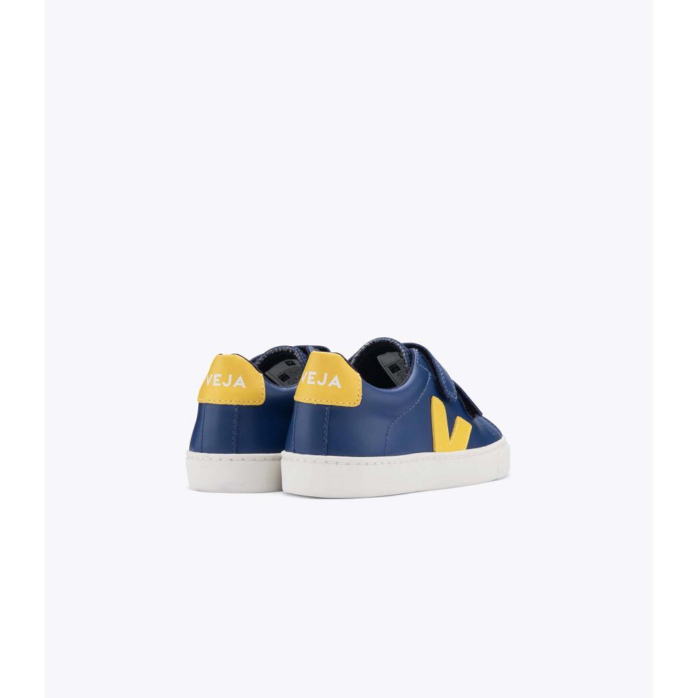 Kids' Veja ESPLAR LEATHER Sneakers Navy/Yellow | SG 813YXF